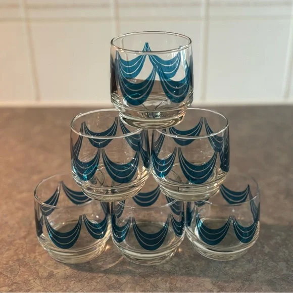 60/70's Lowball Glasses - 6 - Aqua Glassware - 60's Barcart Glasses - Barware - Picture 3 of 9